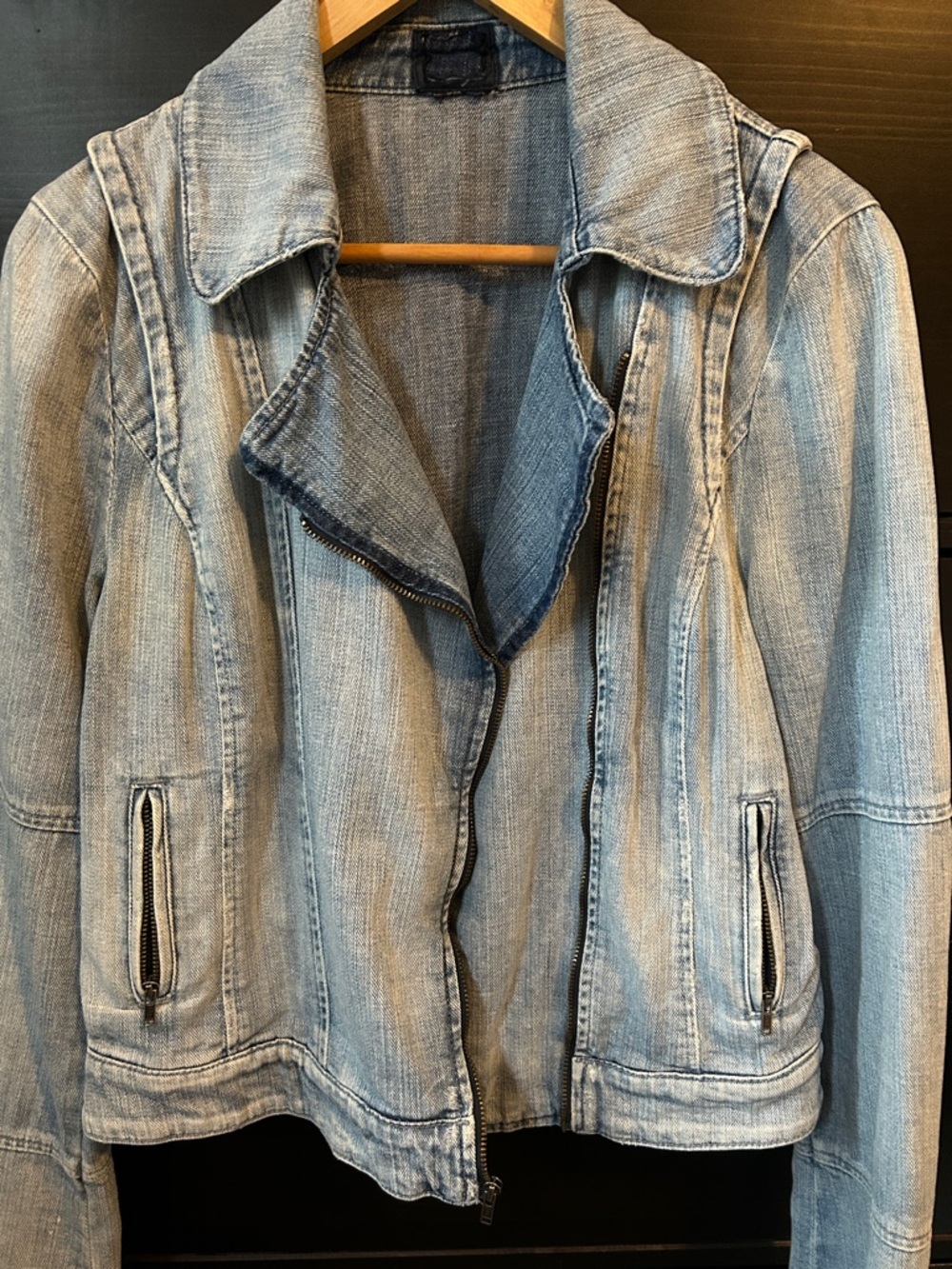 Light Wash Denim Moto Jacket - Picture 7 of 12